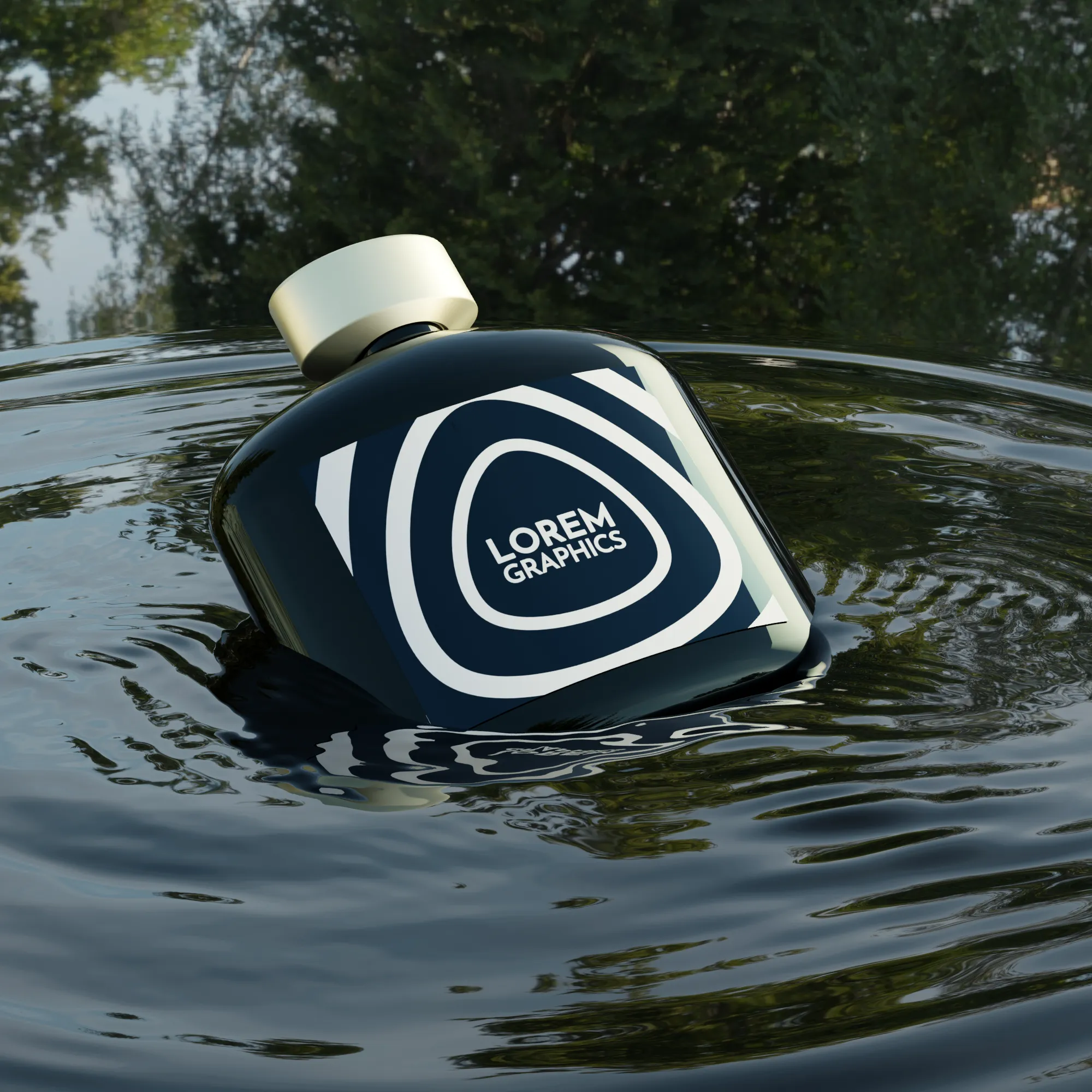 Cologne Bottle on Water Mockup